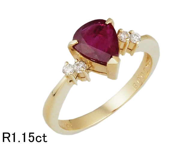 音羽屋■ ルビー/1.15ct ダイヤ/0.08ct K18YG イエローゴールド デザイン リング 11.5号 ソーティング付き 仕上済【中古】