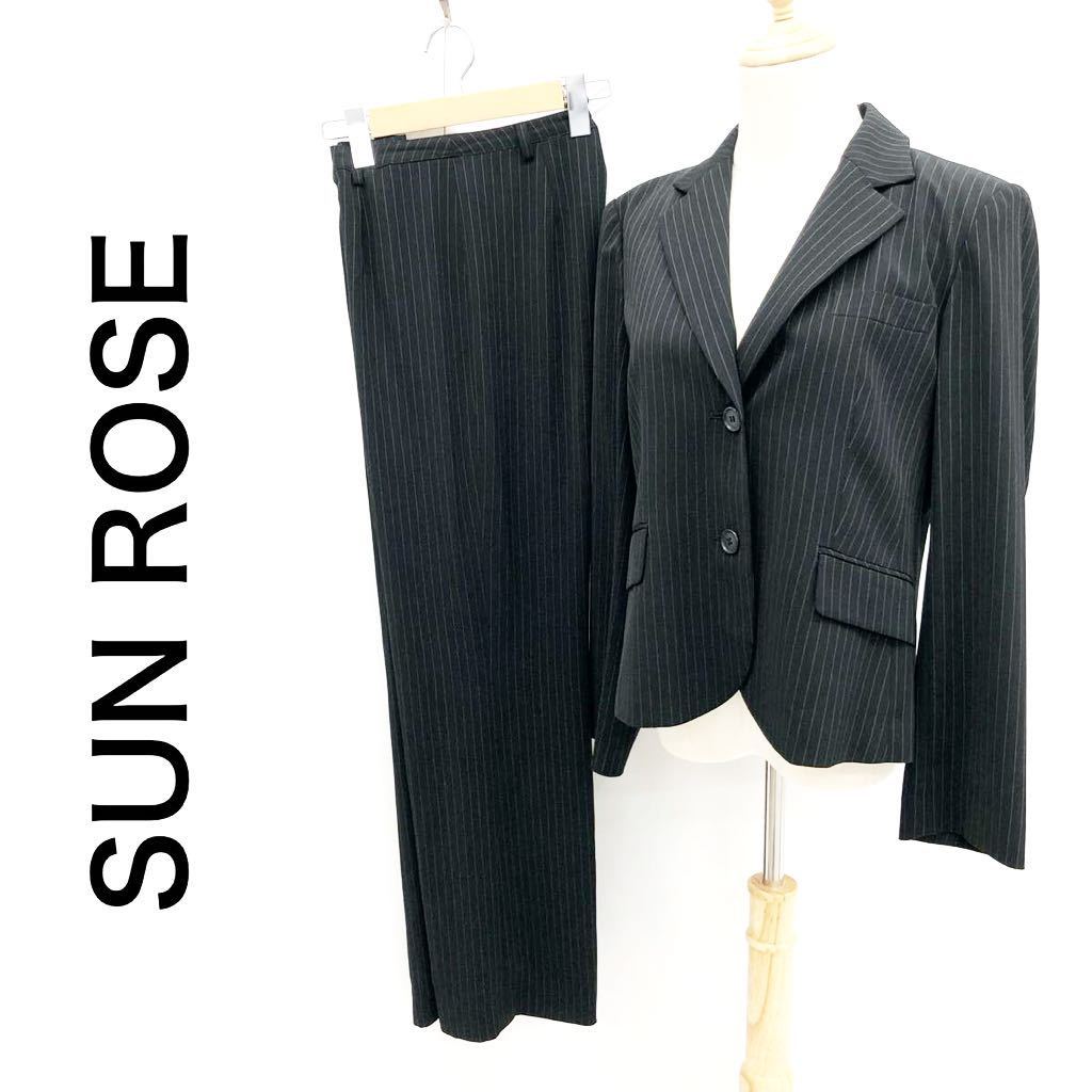 SUN ROSE サンローズ スーツ セットアップ ストライプ ジャケット 裏地なし パンツ 薄手 ストレッチ ブラック 黒 サイズ40 L_画像1