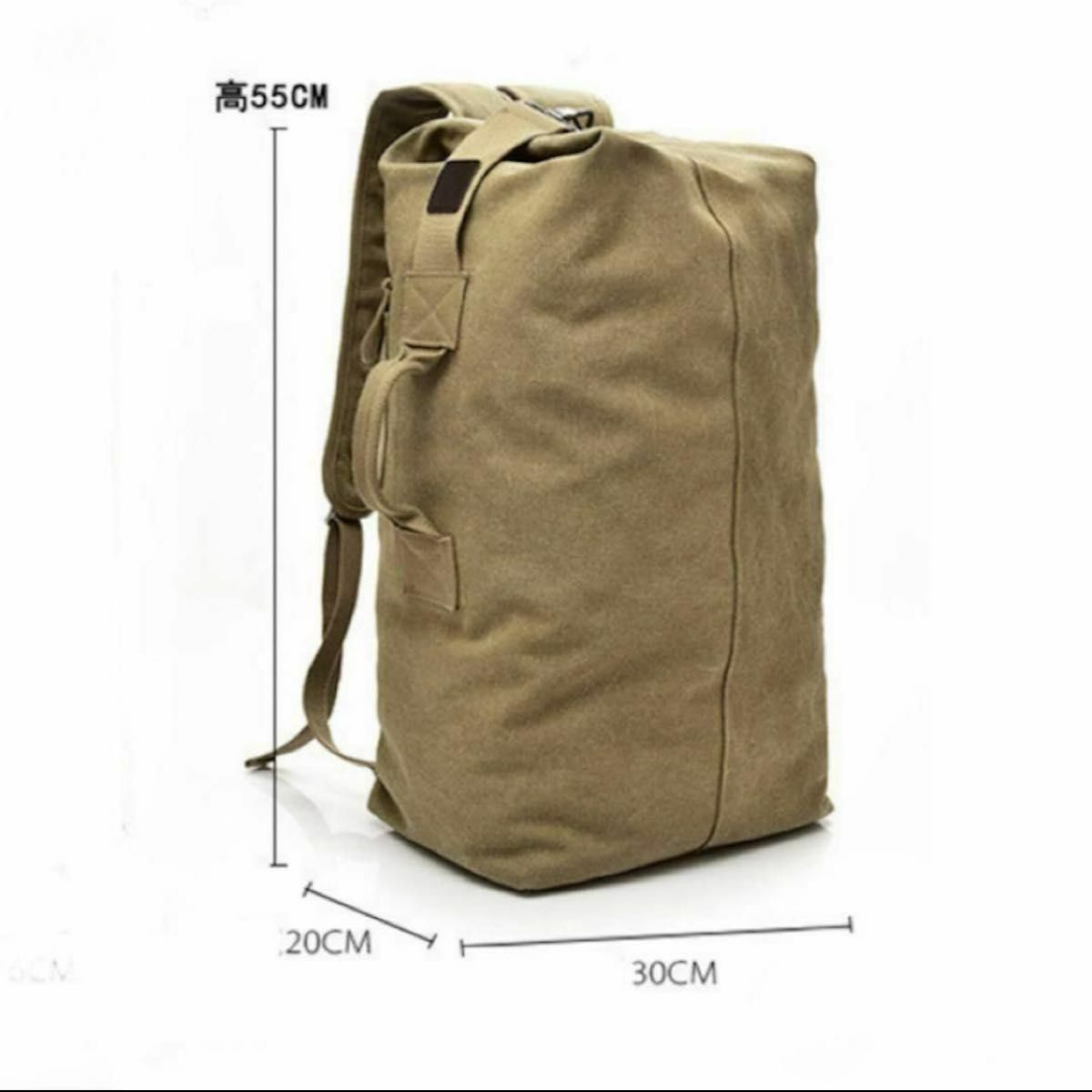 【ベージュ】2WAY　ミリタリーリュック　 バッグ　 ボストン ソロキャンプ 大容量 バックパック リュックサック 通勤バッグ