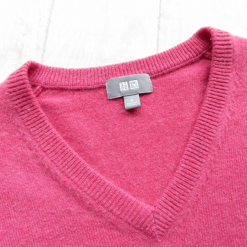 UNIQLO ユニクロ◆メンズ カシミヤ100% Vネック ニットセーター size M ◆PINK_画像4