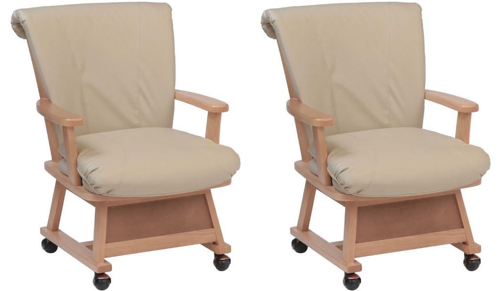木製ダイニングチェアー　2脚セット 食堂椅子肘掛付キャスター付チェアハイタイプこたつ用　TMJ-NA　ナチュラル色