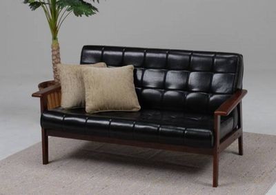  two seater . sofa synthetic leather trim elbow attaching love sofa - black color Northern Europe Cafe style 