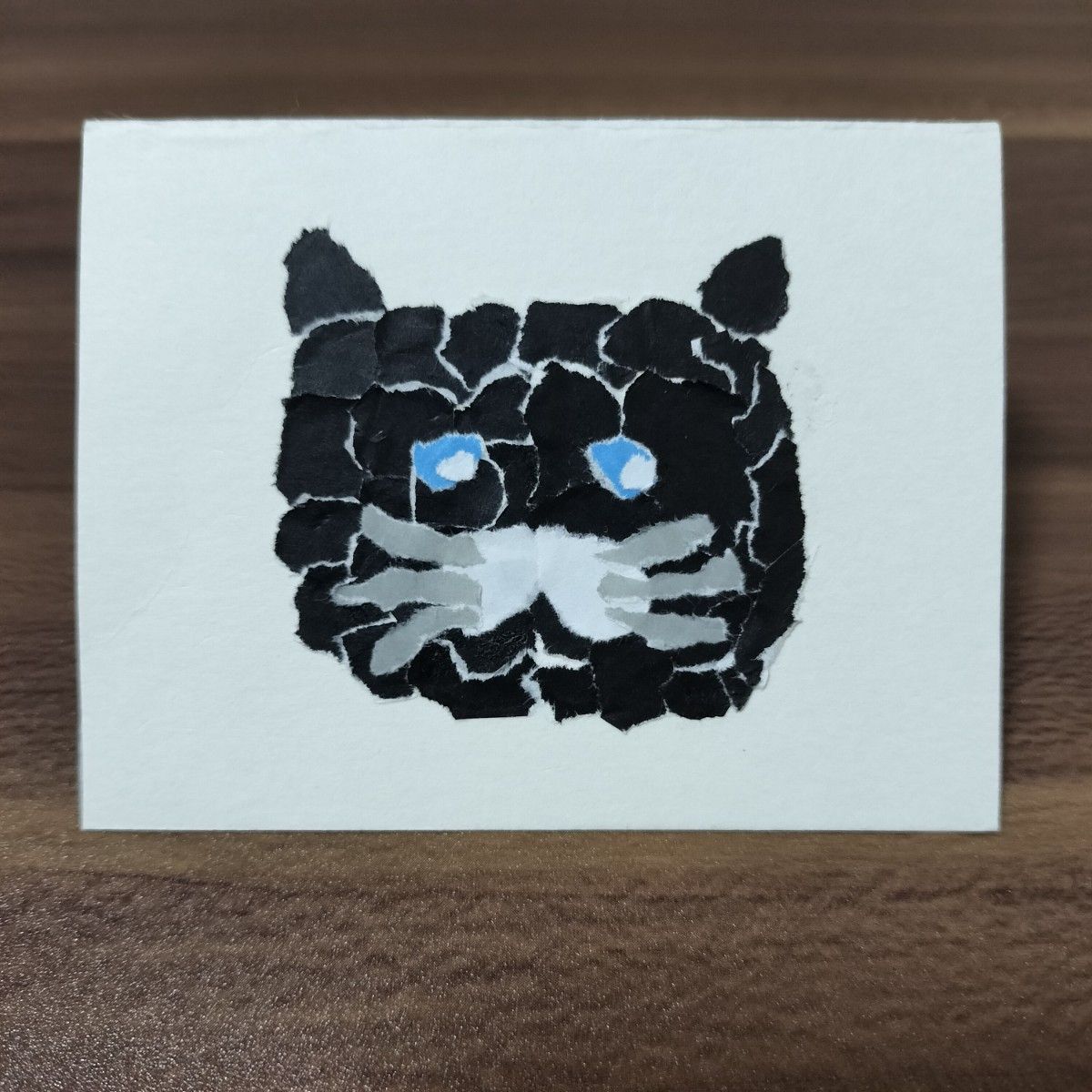 メッセージカード ミニサイズ 9cm×7cm 黒猫 ちぎり絵 ハンドメイド