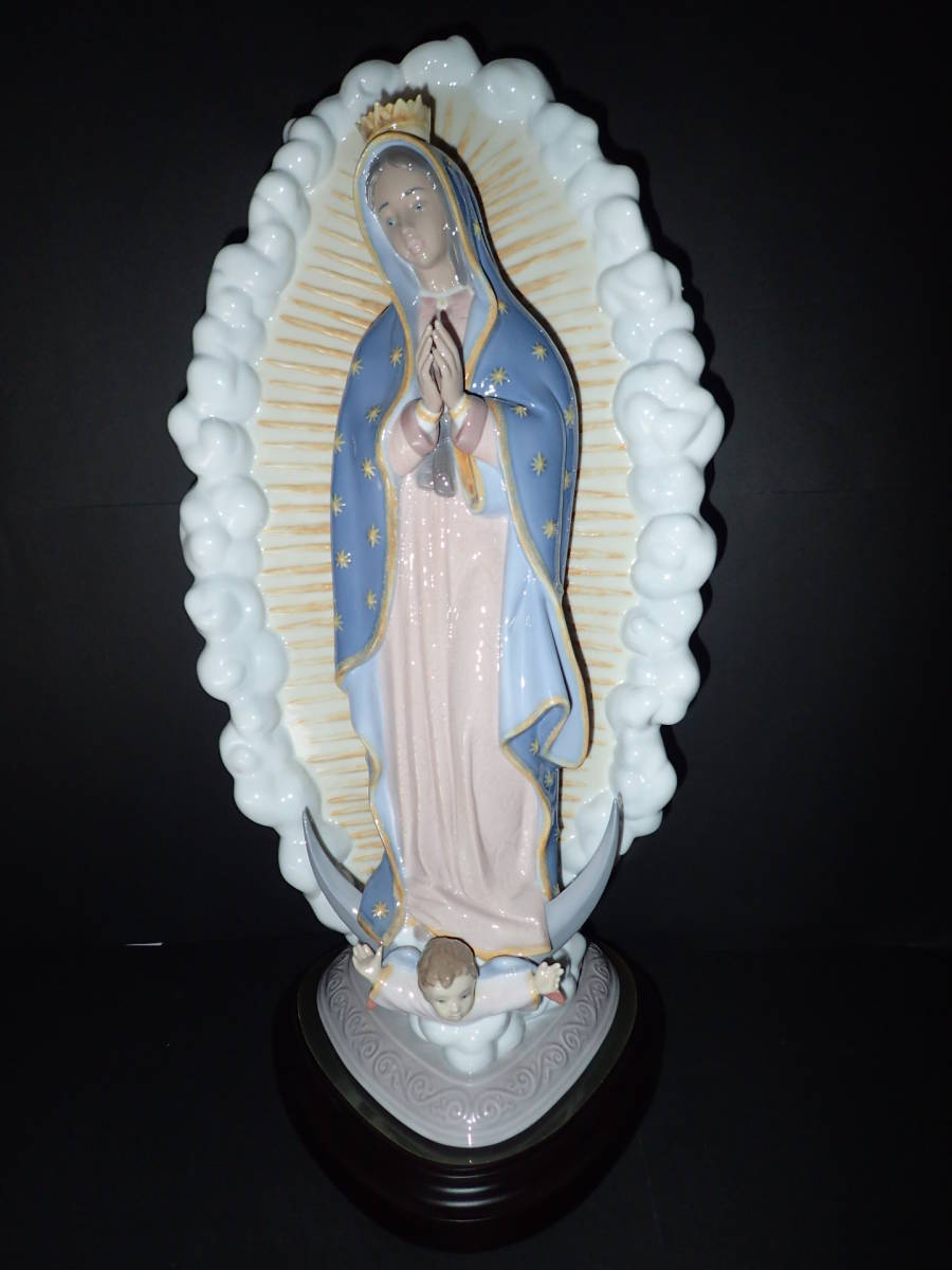 LLADRO リヤドロ グアダルーペの聖母マリア お祈りをしているマリア 天使 専用の台 置物 インテリア 陶器 高さ約42㎝ リヤドロ
