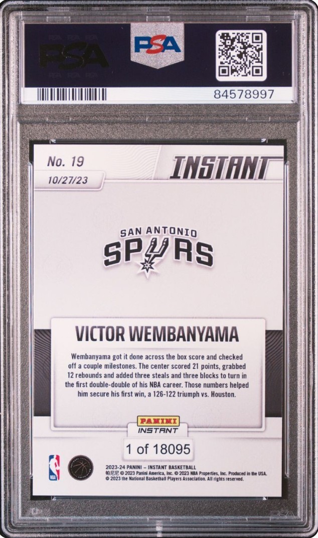 1円出品 PSA10 Panini Instant 19 Victor Wembanyam RC パニーニ インスタント ビクター・ウェンバンヤマ ルーキーカード Wemby 10月27日_画像2