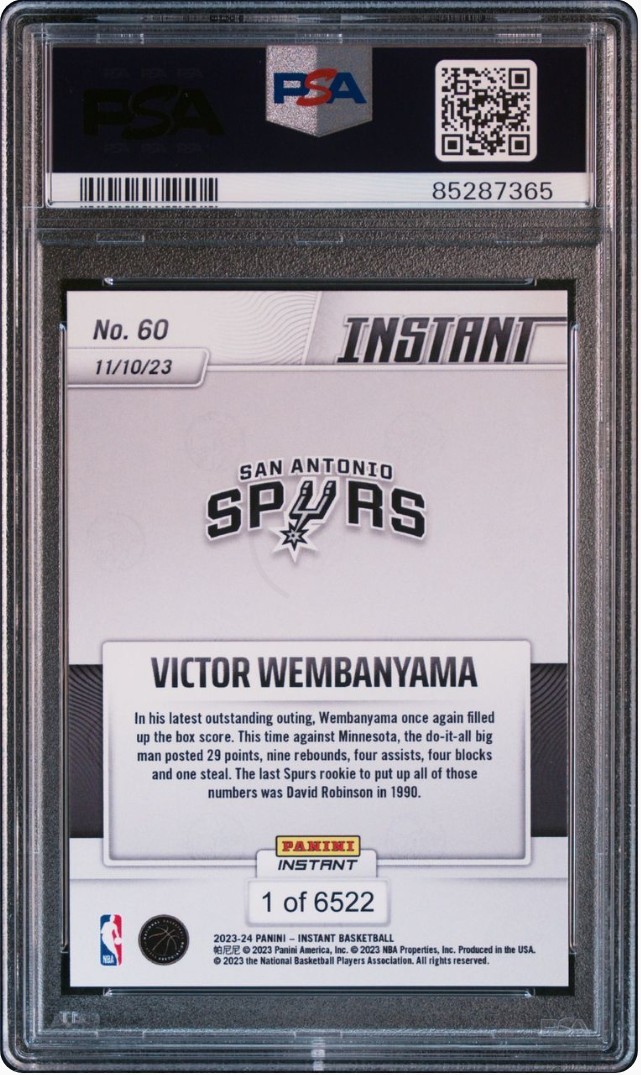 1円出品 PSA10 Panini Instant 60 Victor Wembanyam RC パニーニ インスタント ビクター・ウェンバンヤマ ルーキーカード Wemby 11月10日_画像2