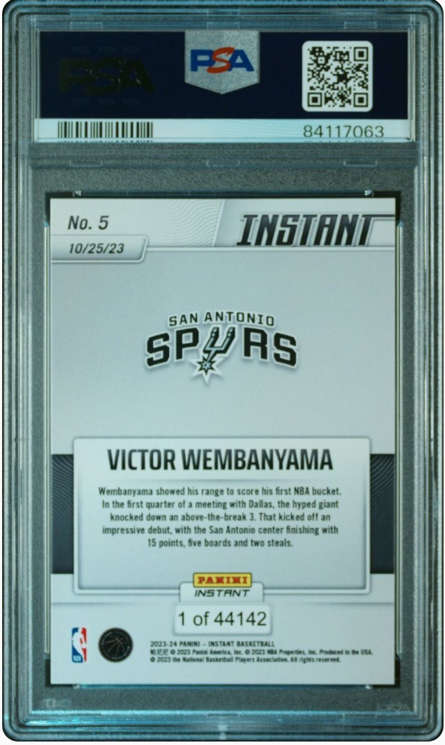 1円 PSA10 Panini Instant 5 Victor Wembanyam RC パニーニ インスタント ビクター・ウェンバンヤマ ルーキーカード Wemby デビュー戦 063_画像2