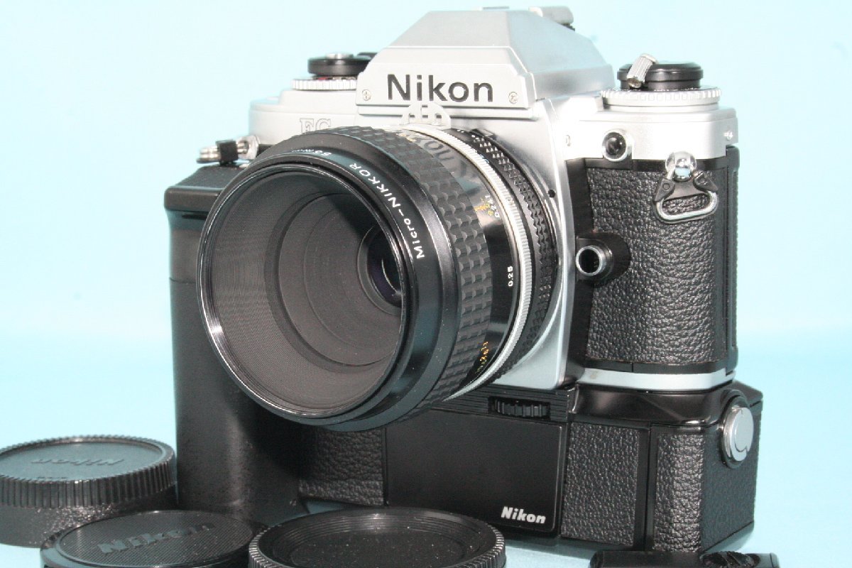 オーバーホール済み Nikon ニコン FG シルバー + Micro Nikkor Ai 55mm f3.5 + MD-14 完動美品 フィルムカメラ_画像1