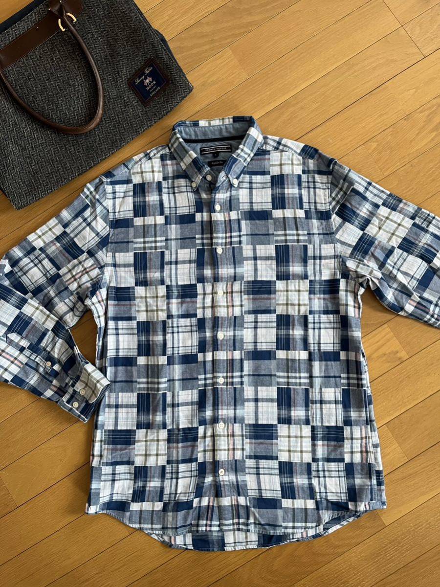 超美品 TOMMY HILFIGER トミーヒルフィガー 襟ボタンダウン 長袖シャツ チェックデザイン 高品質コットン100％素材 sizeL 正規販売_画像2