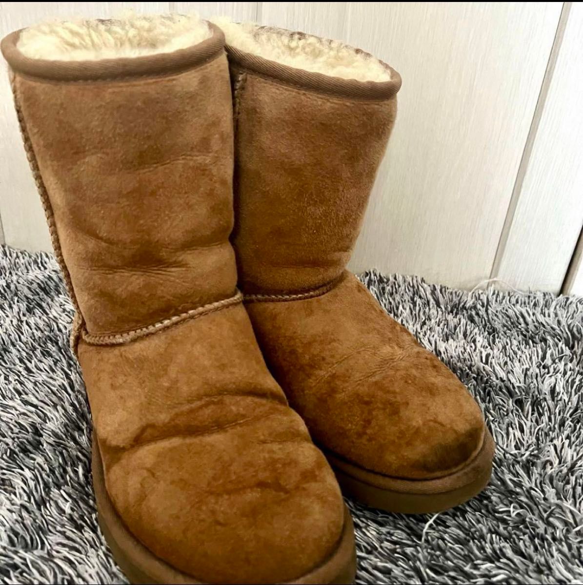 【中古品】UGG アグー ベージュ ミドル ムートンブーツ