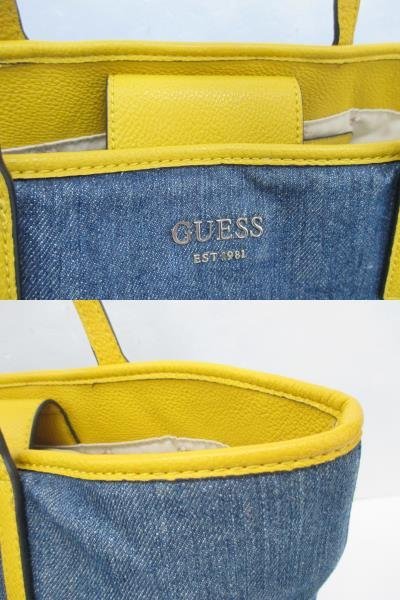 ゲス　トートバッグ　ポーチ付き　GUESS　ネイビー×イエロー_画像3