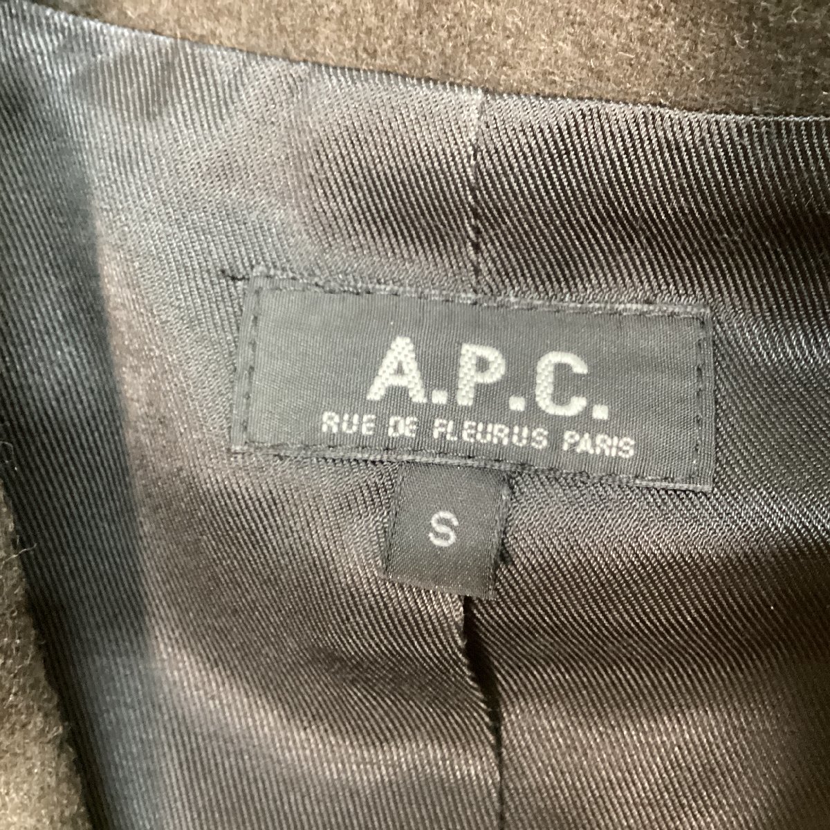 ■上質 美品 A.P.C. アーペーセー ウールチェスターコート トラッド アウター シンプル フランス製 フォーマル メンズ サイズS 茶色■_画像6