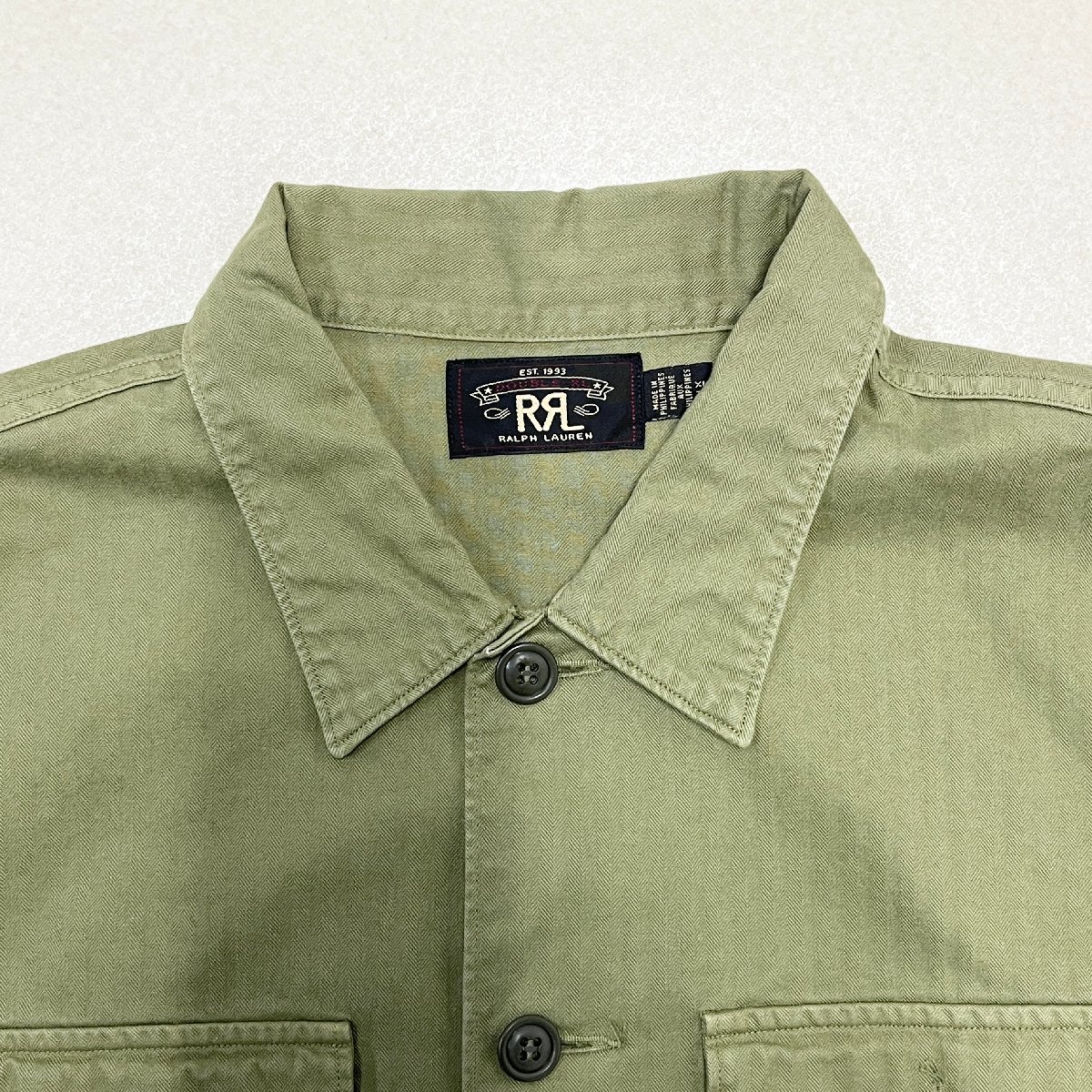 ●RRL Ralph Lauren ダブルアールエル ラルフローレン ワークシャツ 長袖シャツ フラップポケット 綿 カーキ系 サイズXL メンズ 0.59㎏●_画像3