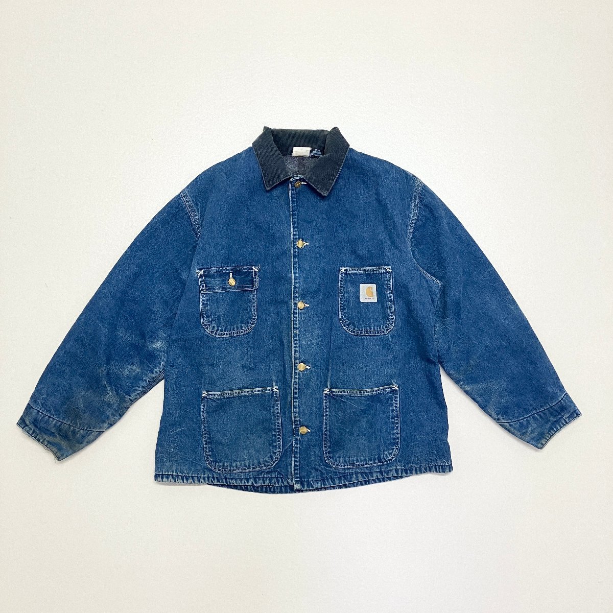 ●vintage 80s 90s Carhartt カーハート カバーオール ジャケット ブランケット 刺繍タグ 星形ロゴ USA製 ブルー系 size46 メンズ 1.17kg●_画像1