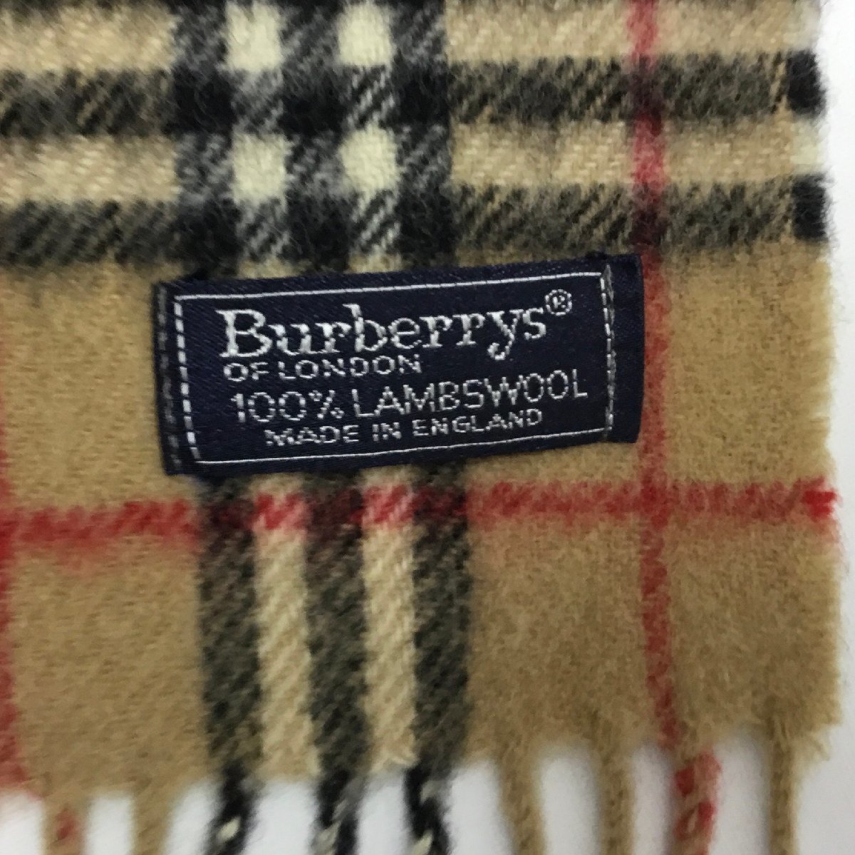 ■Burberrys バーバリー 英国製 チェックマフラー ノヴァチェック柄 ウール フリンジ レディース アーカイブベージュ■_画像4