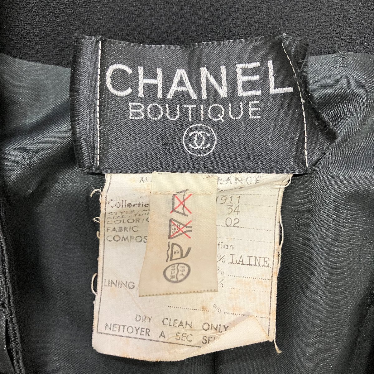 ●ヴィンテージ CHANEL シャネル ジャケット 金ボタン ココマーク ステッチ 装飾 フランス製 21911 C-TK-5914 ウール size34 黒 0.76㎏●_画像5