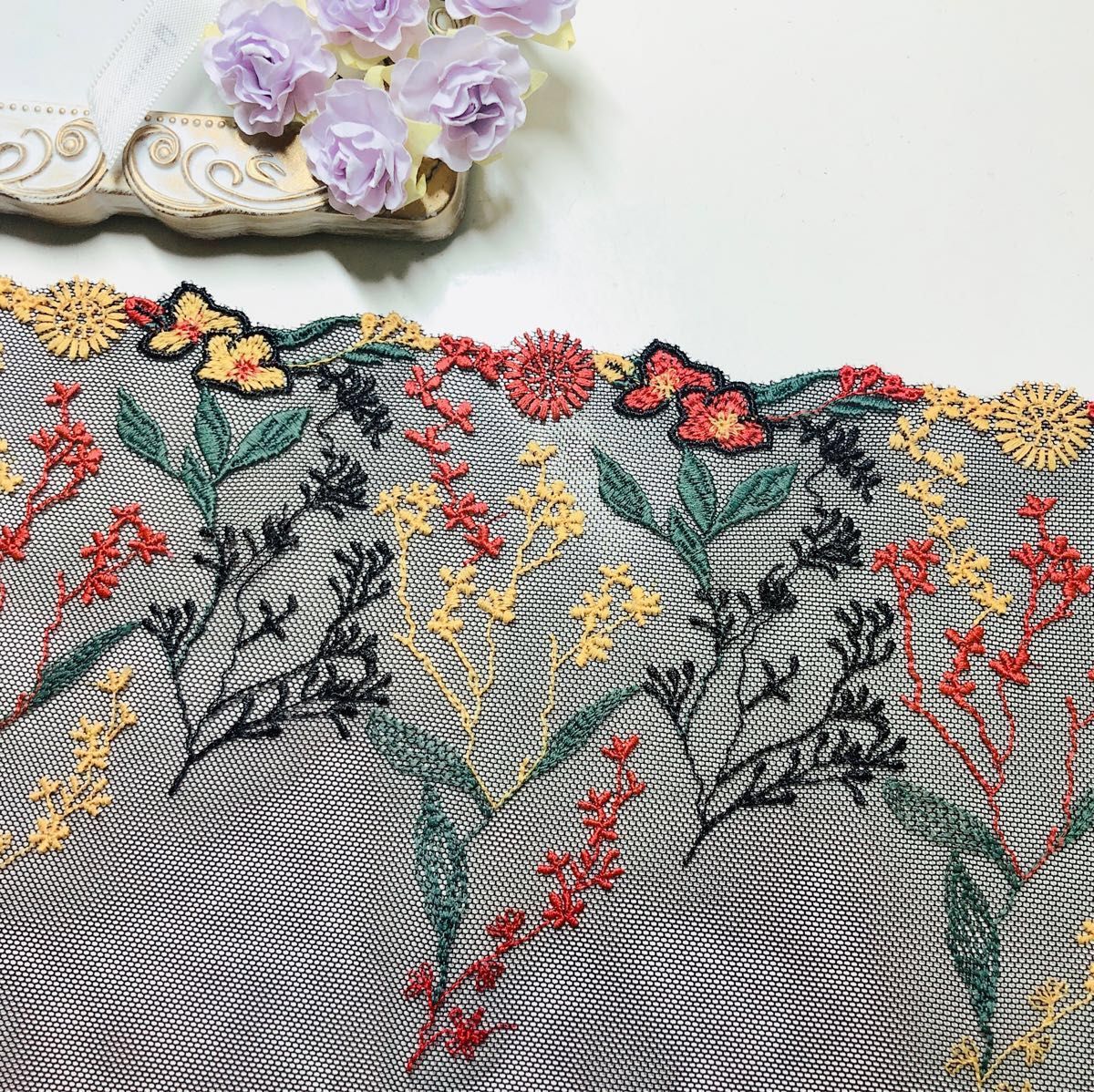 チュールレース・花・刺繍・生地