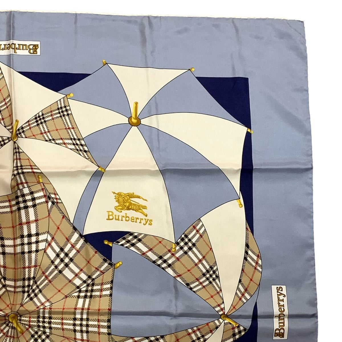 ★Burberry バーバリー スカーフ ノバチェック ブルー 大判 シルク 【T134-30】_画像5