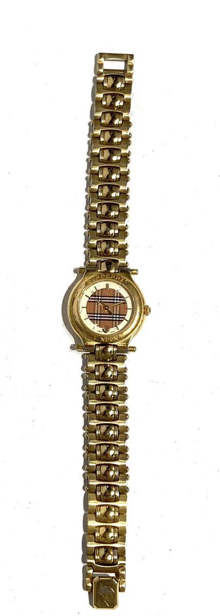 ★bk-468 Burberrys バーバリー クオーツ チェック文字盤 ゴールドカラー 腕時計 レディース(T134-11)_画像9