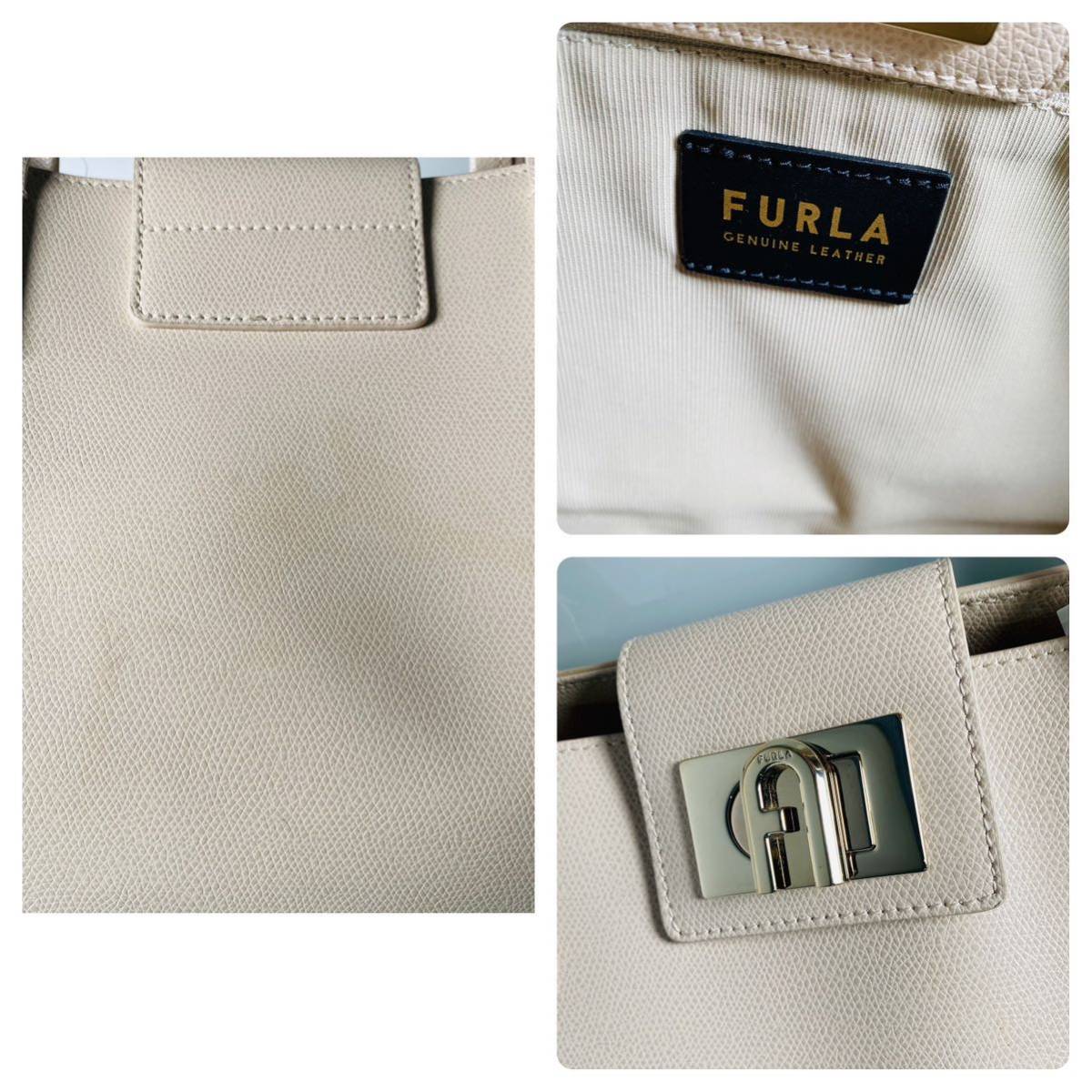 1円〜● 極美品 ●FURLA ハンドバッグ トートバッグ●手提げ かばん レディース ビジネス レザー ピンクベージュ系 希少 レザー 現行_画像9