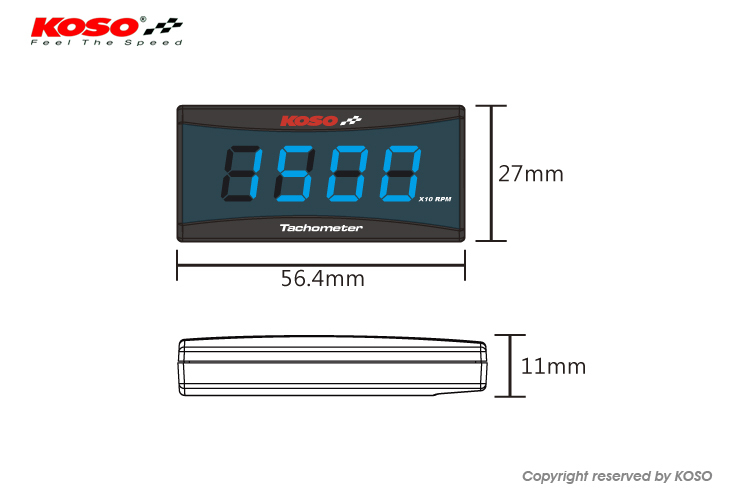 【赤色】 KOSO タコメーター デジタル スリム 回転数 コンパクト 小型