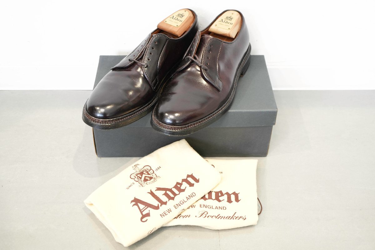 【極美品】ALDEN オールデン SHELL CORDOVAN LEATHER シェルコードバンレザー プレーントゥ シューズ 990 8.5D(26.5㎝相当）_画像1