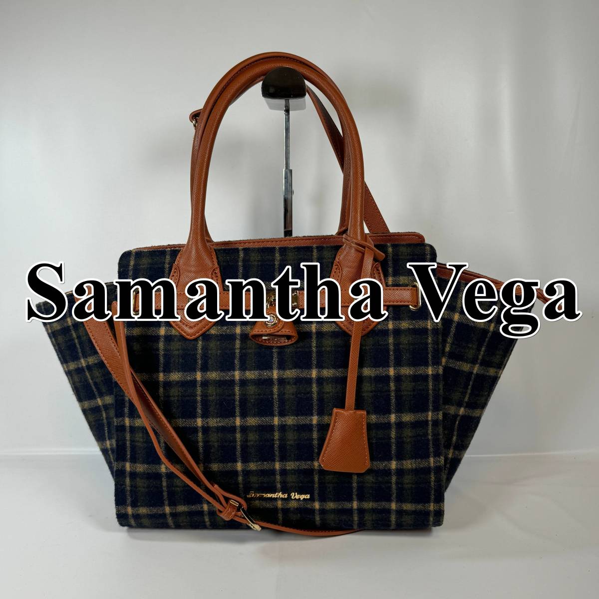 【極美品】SamanthaVega サマンサヴェガ ハンドバッグ チェック柄 茶 紺