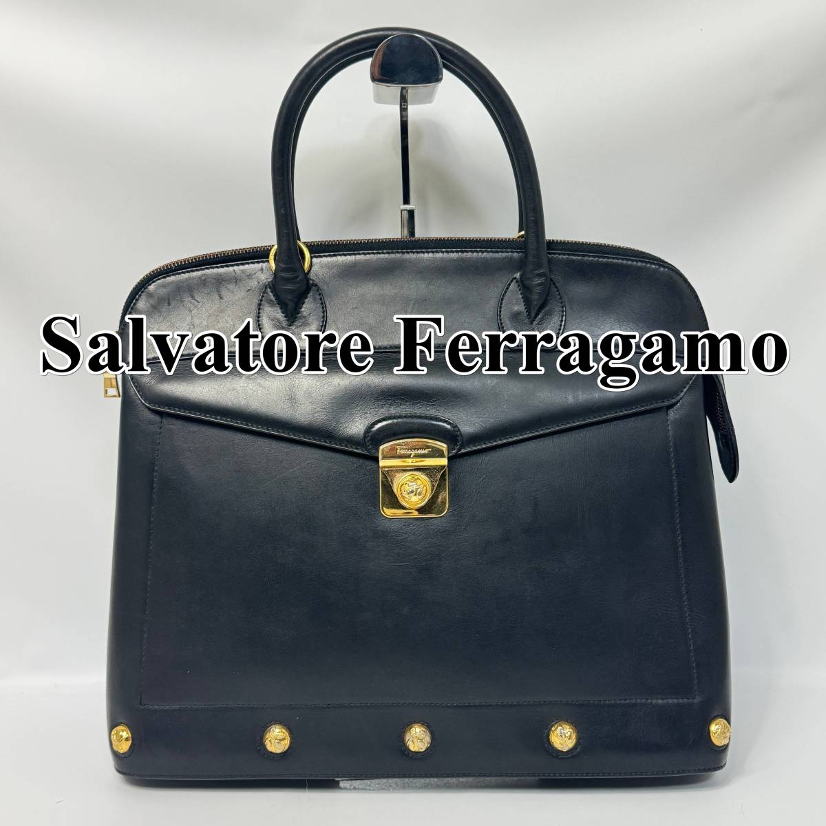 【極美品】SalvatoreFerragamo サルヴァトーレフェラガモ ハンドバッグ レザー ロゴ 黒