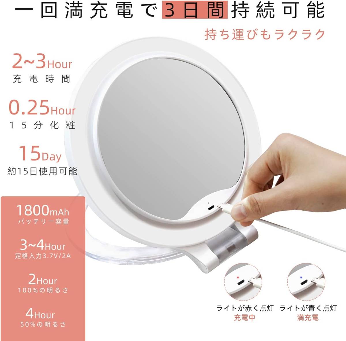 FACSINATE зеркало настольный косметика зеркало зеркало подставка для зеркала увеличительное стекло имеется экономия энергии складной 3 -ступенчатый яркость регулировка приставного типа ( белый )/566