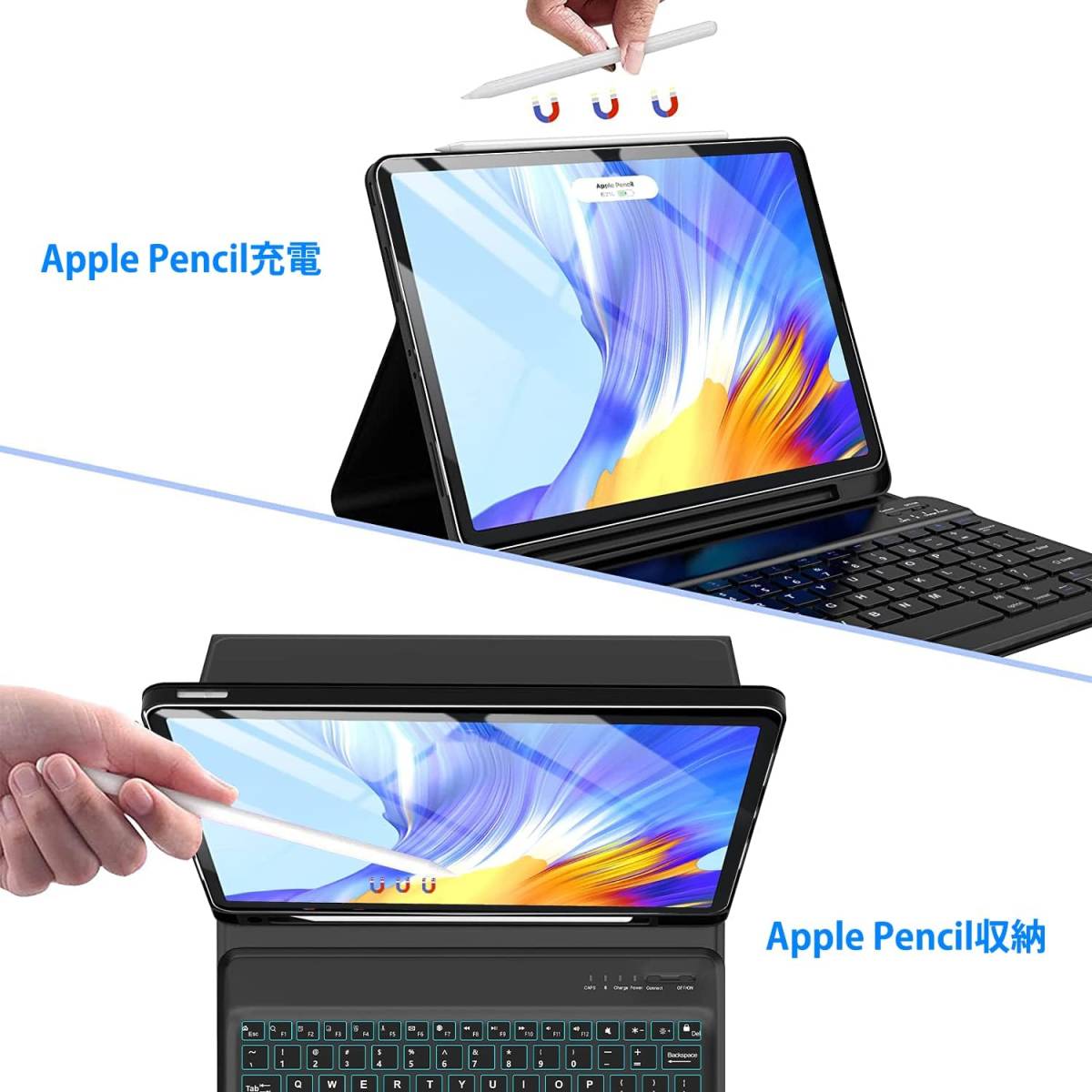 iPad pro 12.9 キーボード付きケース 第6/5/4/3世代 対応 12.9インチ マグネット付きキーボード オートスリープ機能付き ブラック498_画像7