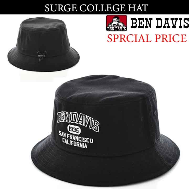 BEN DAVIS【新品・未使用】SURGE COLLEGE HATカレッジロゴ風刺繍のハット(ブラック）