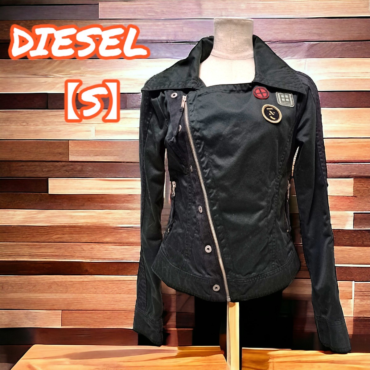 DIESEL【ディーゼル】ライダース ジャケット 異素材 ワッペン 黒 S ライダースジャケット ジャケット 黒 ブルゾン ブラック 花柄 裏地_画像1