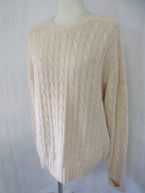 ６００　ラルフローレン　アイボリーホワイト　縄編み模様　長袖セーター　Mサイズ_画像2