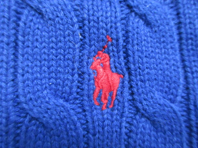 ７２８　ポロ　ラルフローレン　POLO　青色　胸にワンポイント　縄編み模様　長袖セーター　M(10-12）サイズ_画像4