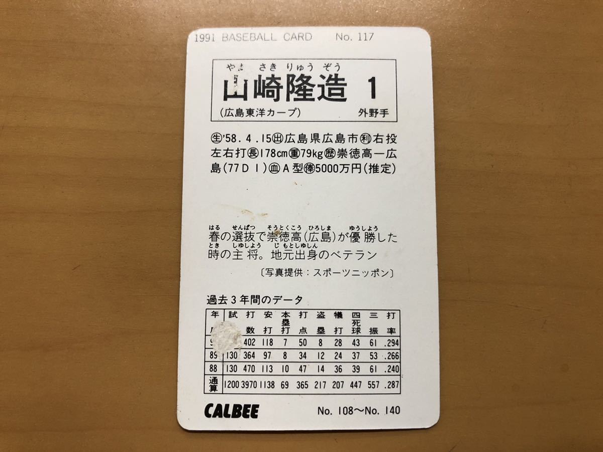 カルビープロ野球カード 1991年 山崎隆造(広島カープ) No.117_画像2