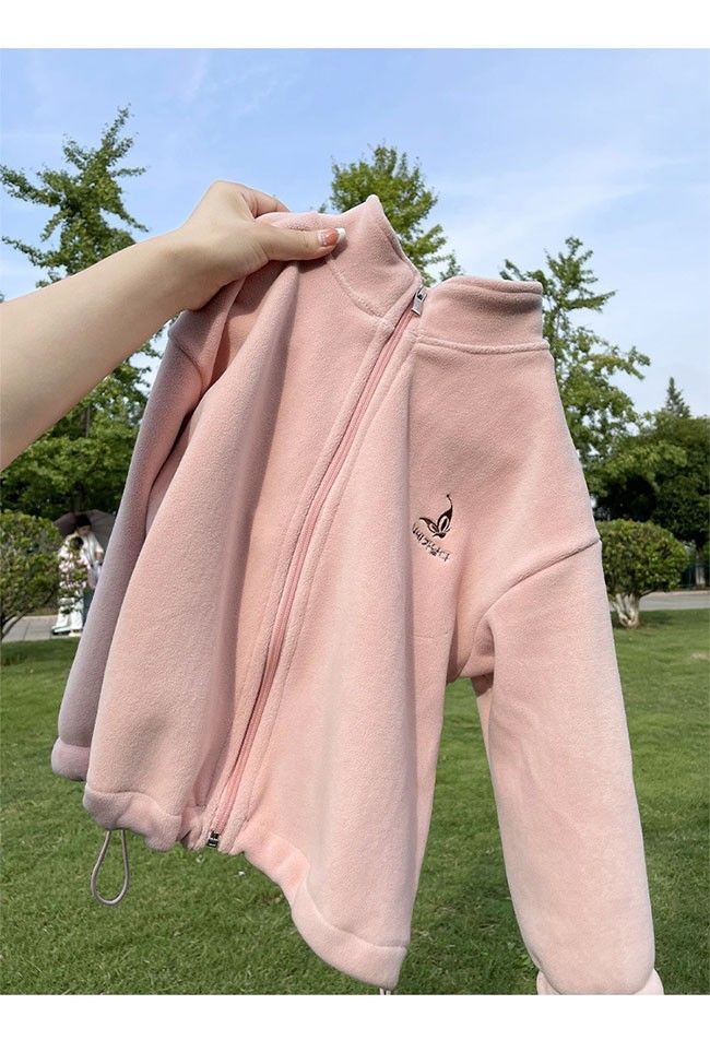 新品未使用 フリース ピンク色 150サイズ キッズ ジュニア アウター 長袖 厚手 起毛 暖かい 防風 防寒 子供 男女兼用