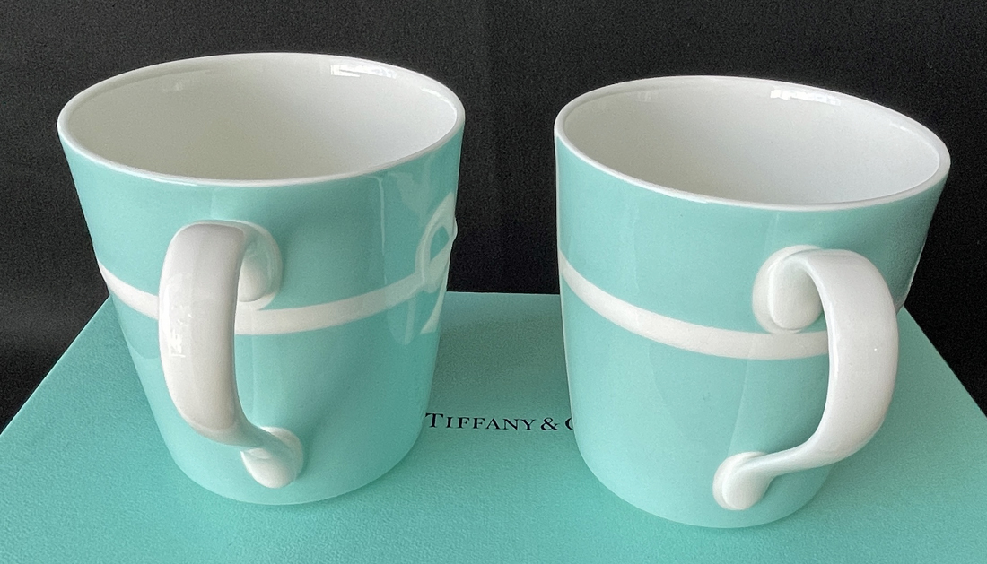 ◆TIFFANY&Co ブルーボックス マグカップ◆ティファニー 2個セット ペア ブルーリボン ボーンチャイナ 洋食器 225ml 未使用 箱付_画像6