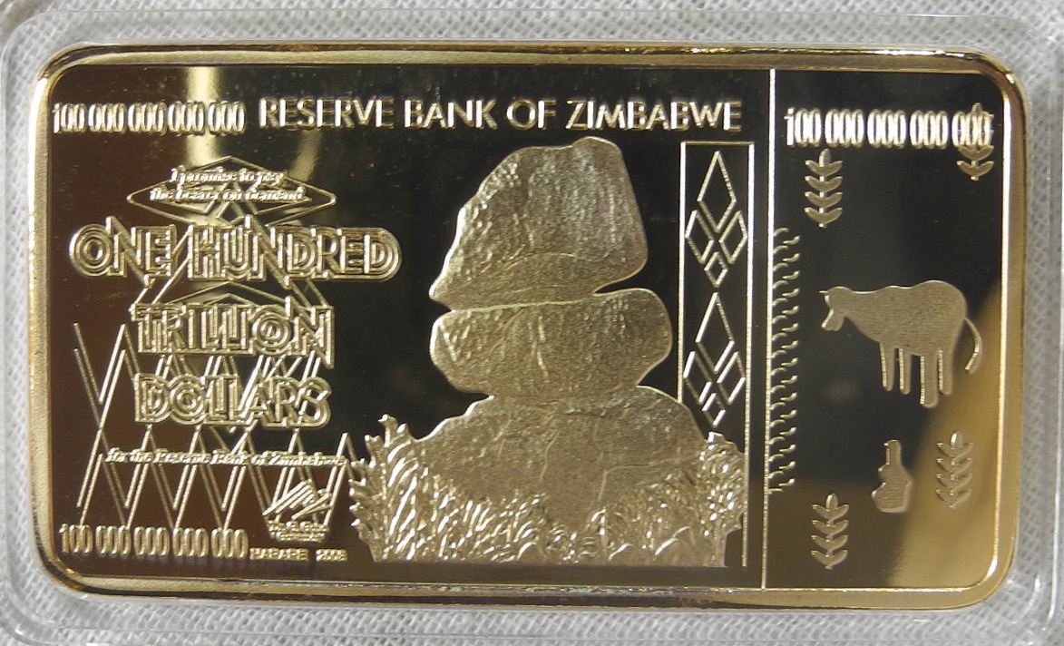 ジンバブエ 100兆円 インゴット ゴールドバー ゴールドプレート 24K 24金 純金 USA バッファロー レプリカ インフレ アフリカの画像3