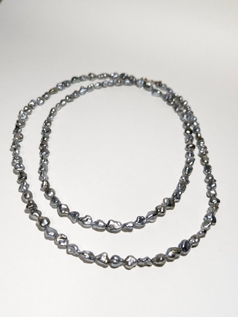AN155 天然 芥子 黒蝶真珠 グレー 82cm ケシ ロングネックレス AN155 天然 芥子 黒蝶真珠 グレー 82cm ケシ ロングネックレス