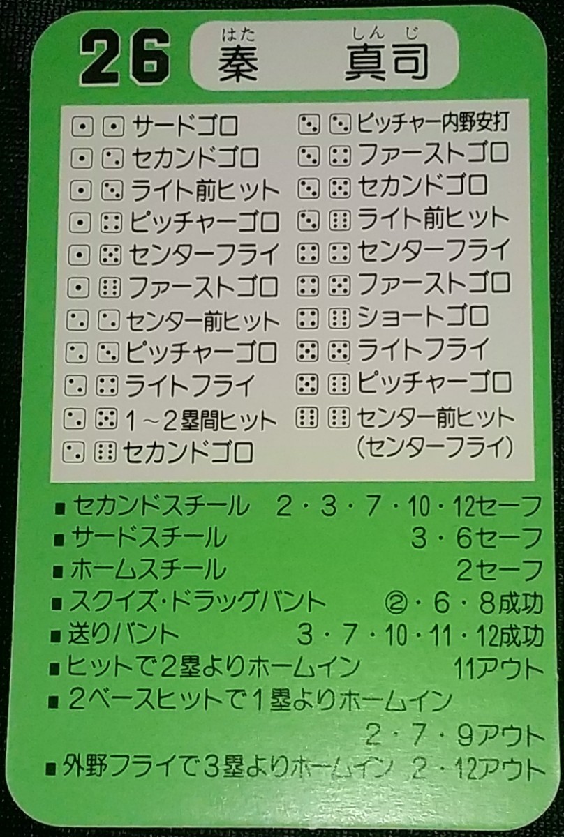 タカラプロ野球カードゲーム昭和６２年度ヤクルトスワローズ 秦真司_画像2