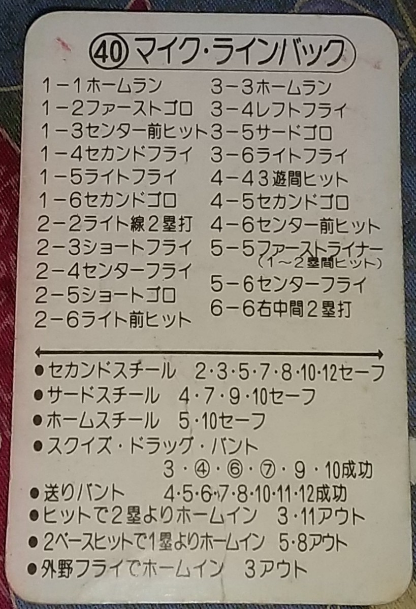 タカラプロ野球カードゲーム昭和５３年度阪神タイガース ラインバック_画像2