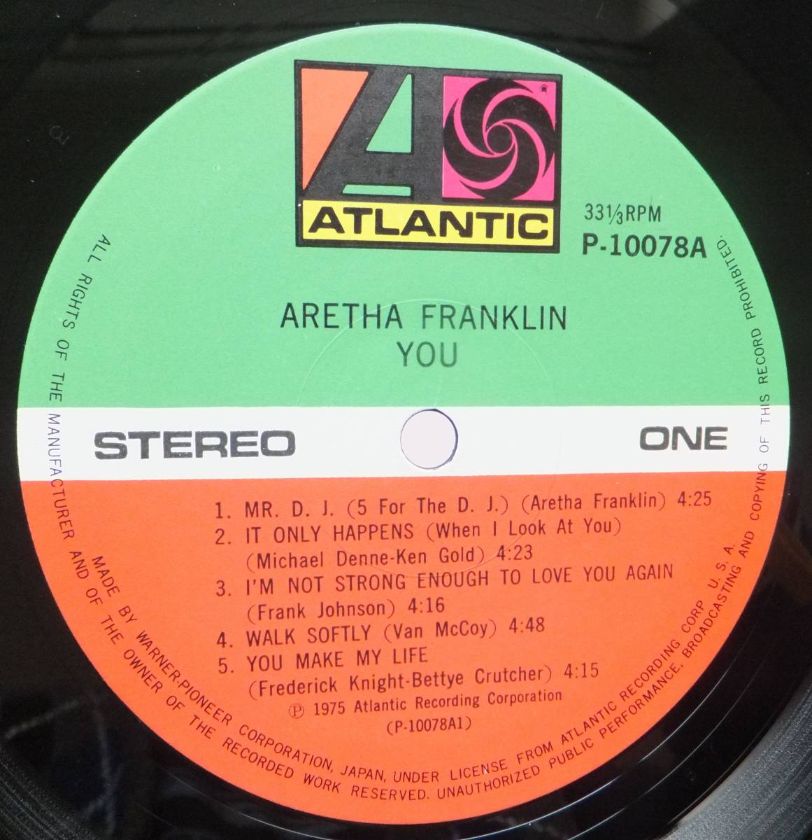 LP　ARETHA FRANKLIN　YOU　MR.D.J／IT ONLY HAPPENS／他全10曲　P-10078A　U.S.A_画像4