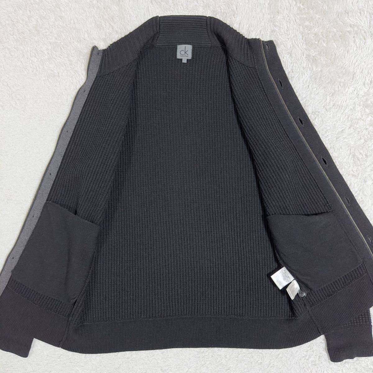 カルバンクライン【お洒落の極み】Calvin Klein ニットジャケット カーディガン セーター ワッフル ジップアップ ウール ブラック 黒 L_画像5