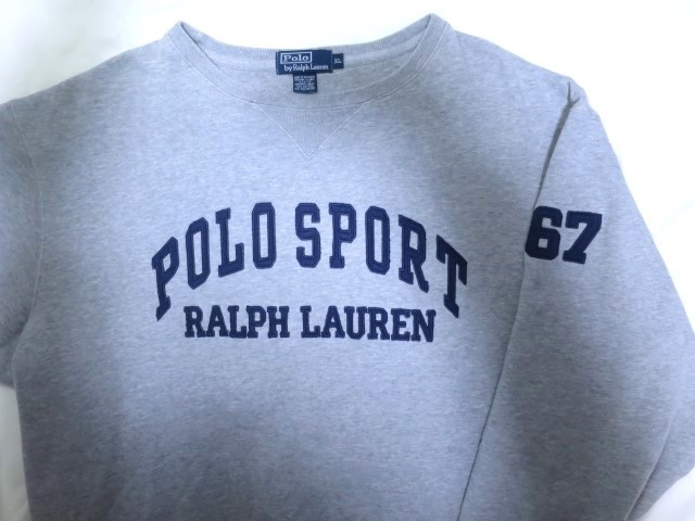 90s POLO SPORT スウェット XL グレー 前Ｖ ガゼット ラルフローレン　ポロスポーツ ビンテージ アーチロゴ ワッペン 1967 67 sweat_画像1