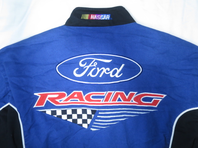 90s NASCAR ナスカー ESSEX Ford RACING フォード レーシング コットン ジャケット L XL ブルー ブルゾンの画像10