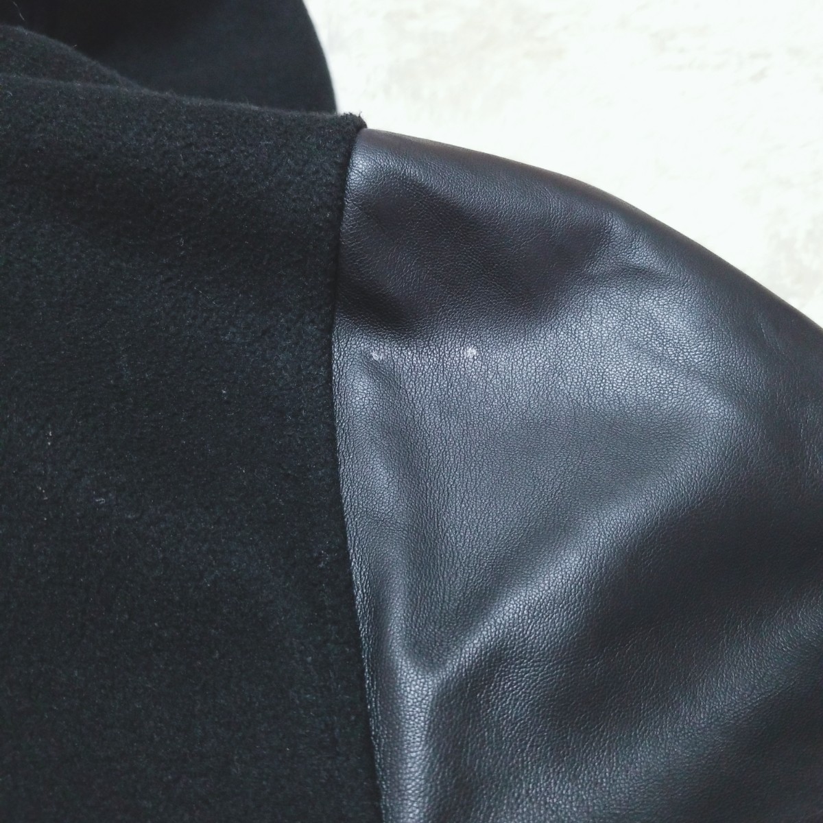 ★RAGEBLUE レイジブルー ウール使用 エコレザー切替え フード付きブルゾン ジャケット アウター ブラック系 メンズ M Y859_画像10