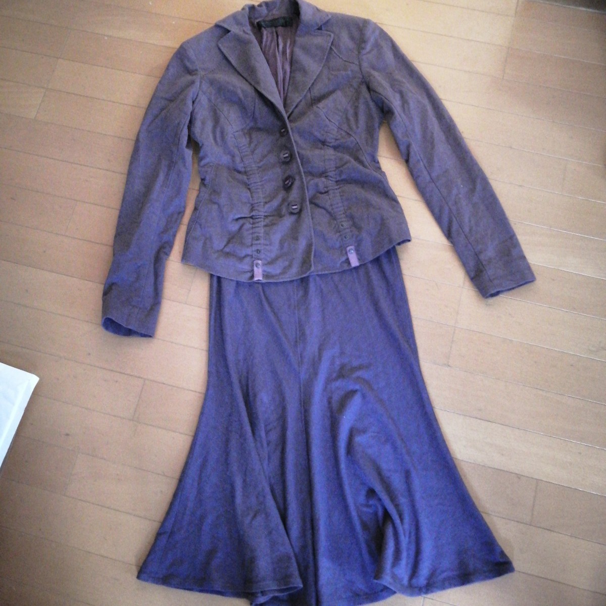 DONNAKARAN ダナ・キャラン ジャケットスカート 上下セットパープル 紫 藤色マーメイド タートルネック ウエストゴム