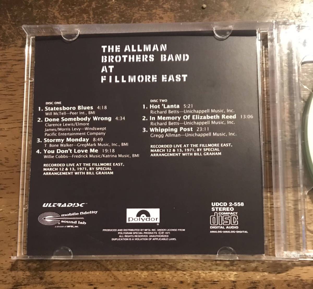 究極オリジナルMFSLマスター The Allman Brothers Band / The Allman Brothers Band At Fillmore East: Original Master Recording / 2CDR_画像2