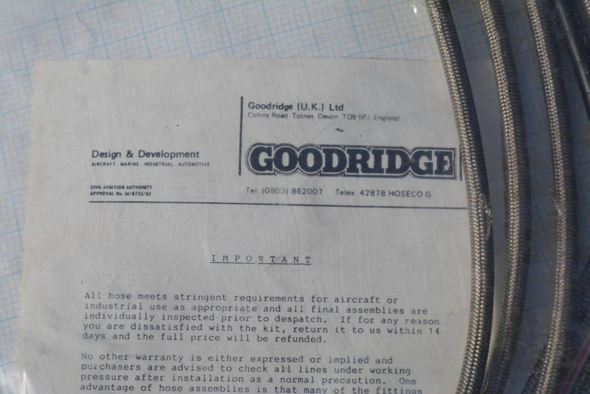 当時物 GOODRIDGE / グッドリッジ 初代ロータス・エラン S4用 ステンメッシュ ブレーキホースセット 未使用品 の画像5