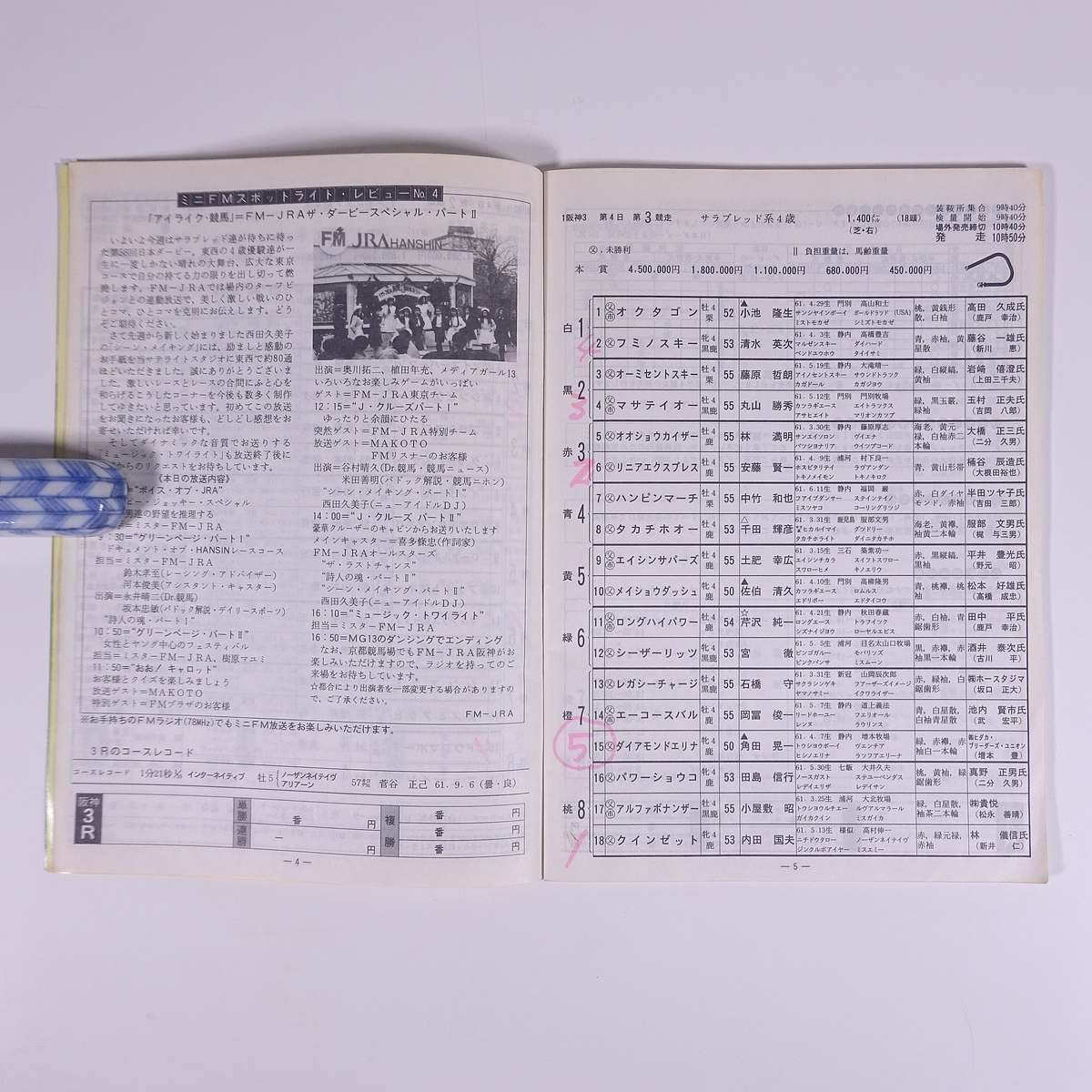JRA Racing Program 1989/5/28 no. 56 times Japan Dubey (GⅠ) no. 3 times Hanshin horse racing no. 4 day small booklet pamphlet horse racing . horse table * writing equipped 